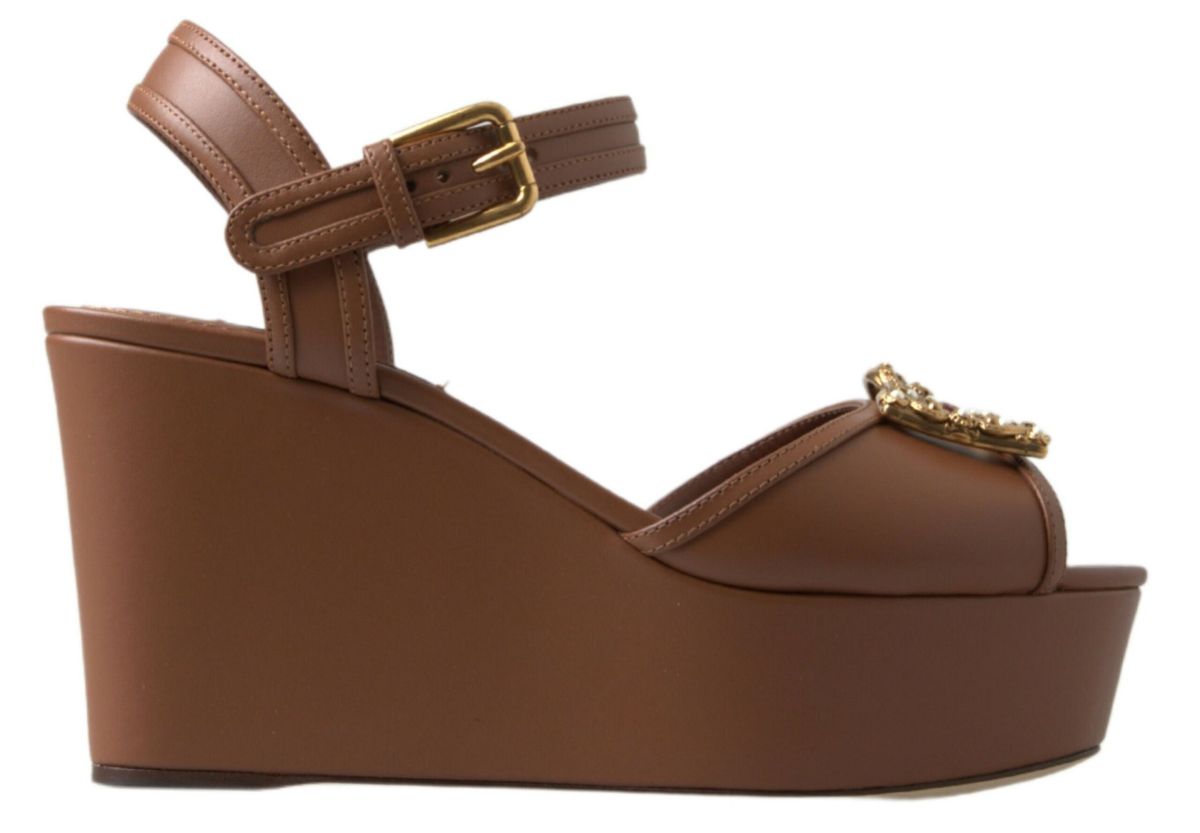Dolce & Gabbana Κομψές Καφέ Δερμάτινες Πλατφόρμες με Λουράκι